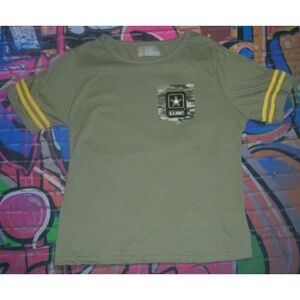 U.S. Army Tee Shirt Green Unisex Camouflage Patch Pocket Mustard Stripe Sleeve